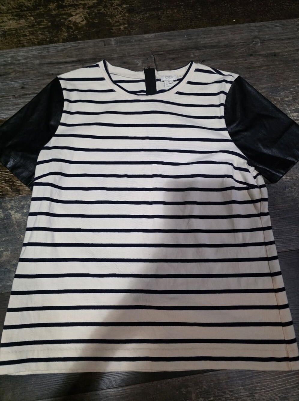 J. Crew Navy and Cream Striped Tee with Crew Neck